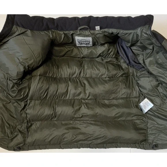 LEVIS - Men's Stand Collar Logo Puffer Jacket - Olive‎ Black - Size Large